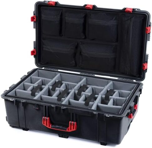 Black Pelican 1650 Large case with Red handles & push button latches. Comes with dividers & mesh lid organizer. in Saudi Arabia