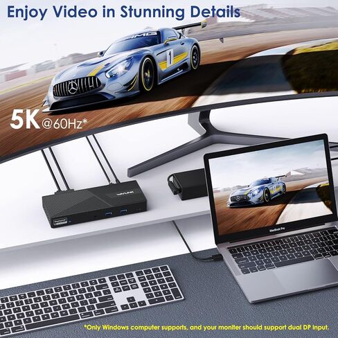 محطة إرساء WAVLINK USB C 3 شاشات، محطة إرساء DisplayLink 12 في 1 مع 100 واط PD شحن USB C Hub ثلاثي 4K@60 هرتز HDMI+DP جيجابت إيثرنت 5 جيجابت في الثانية USB 3.0 صوت لـ Dell/HP/Lenovo/MacBook Neo in Saudi Arabia