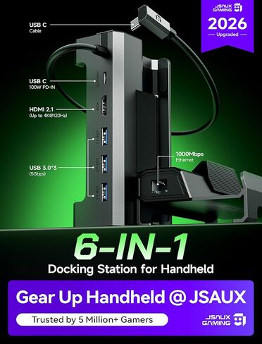 محطة إرساء JSAUX 4K@120 هرتز لـ ROG Xbox Ally X/Xbox Ally/Steam Deck OLED/Legion Go 2، منصة Steam Deck 6 في 1 مع HDMI 2.1، Gigabit Ethernet، 3 USB 3.0، محور شحن 100 واط لـ ROG Ally/Ally X-HB0612 in Saudi Arabia