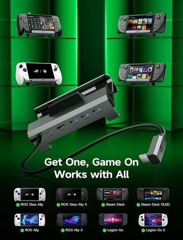 محطة إرساء JSAUX 4K@120 هرتز لـ ROG Xbox Ally X/Xbox Ally/Steam Deck OLED/Legion Go 2، منصة Steam Deck 6 في 1 مع HDMI 2.1، Gigabit Ethernet، 3 USB 3.0، محور شحن 100 واط لـ ROG Ally/Ally X-HB0612 in Saudi Arabia