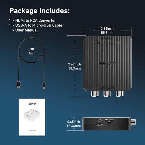 محول BENFEI HDMI إلى RCA، محول صوت فيديو مركب 1080p HDMI إلى AV 3RCA CVBS يدعم PAL/NTSC لعصا التلفزيون، Roku، Chromecast، Apple TV، الكمبيوتر الشخصي، الكمبيوتر المحمول، PS5/PS4/PS3/Xbox، مشغل بلو راي، HDTV in Saudi Arabia