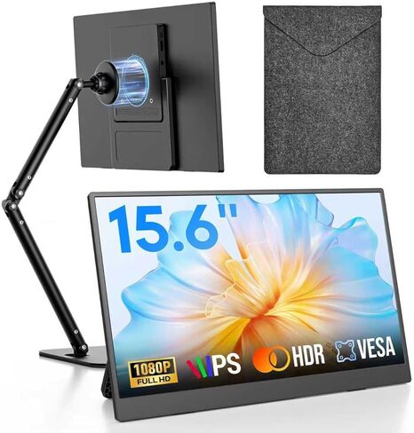 شاشة محمولة لأجهزة الكمبيوتر المحمول FHD 15.6 بوصة 1080 بكسل فائقة النحافة USB-C وHDMI شاشة ثانية خارجية للكمبيوتر المحمول أثناء السفر، مكبر صوت مزدوج - موسع شاشة للكمبيوتر الشخصي/Mac/الهاتف/PS4/5/Xbox/Switch-VESA*2 in Kuwait