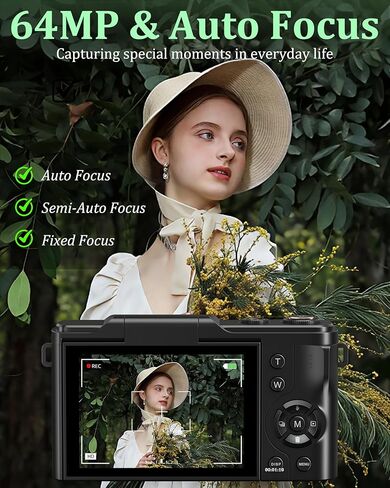 كاميرا رقمية 4K للتصوير الفوتوغرافي، كاميرا تسجيل فيديو بدقة 64 ميجابكسل لليوتيوب مع شاشة قلاب 180 درجة، كاميرا فيديو بتركيز تلقائي فائق الدقة 18X، مدمجة مع بطاقة Micro SD سعة 32 جيجابايت للمراهقين والأولاد والبنات والمبتدئين in Kuwait