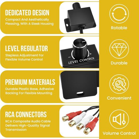 3 قطع وحدة تحكم مستوى RCA عالمية مع كابلات صوت | مقبض التحكم في صوت السيارة | كابلات ستيريو RCA | للدراجات النارية، المسرح المنزلي، مكبرات الصوت in Kuwait