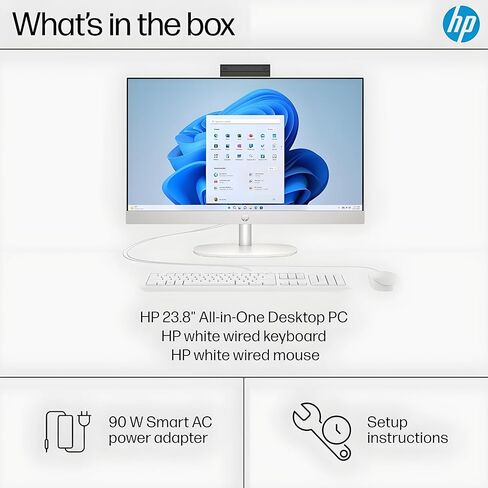 HP 2025 24 بوصة FHD الكل في واحد كمبيوتر مكتبي أداء قوي للمنزل والمكتب، AMD Ryzen 7 7730U، ذاكرة الوصول العشوائي 32 جيجابايت، 1 تيرابايت PCIe SSD، مكبرات صوت مزدوجة، حافة رفيعة، Wi-Fi 6، HDMI، بلوتوث، أبيض، Windows 11 in Kuwait