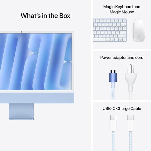 Apple iMac 2024 مع شريحة Apple M4 مع وحدة معالجة مركزية 8 النواة ووحدة معالجة رسومات 8 النواة (24 بوصة، ذاكرة الوصول العشوائي 24 جيجابايت، تخزين SSD 512 جيجابايت) (QWERTY English) أزرق (متجدد) in Kuwait