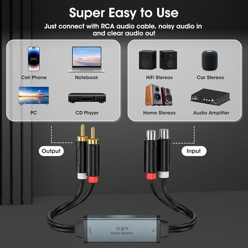 RCA Ground Loop Isolator Noise Filter Gold Coating RCA Connectors Aluminum Shell Plug& Play Hum Eliminator for Home, Car, Retro Games, TVs VCRs, camcorders & Mixers in Saudi Arabia