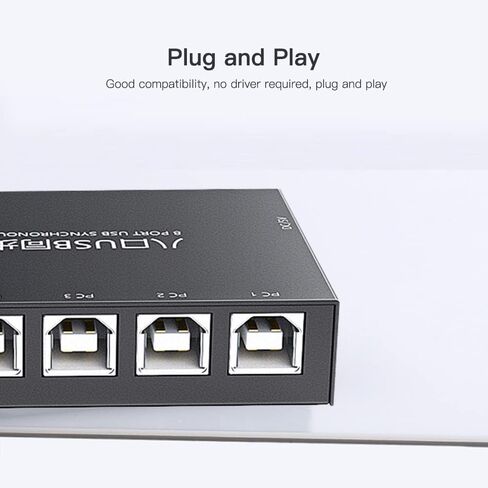 HXBER 8 منافذ USB مزامن لوحة مفاتيح USB وحدة تحكم مزامنة الماوس KVM الجلاد غلاف معدني التوصيل والتشغيل أسود in Kuwait