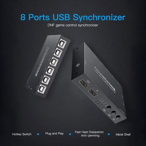 HXBER 8 منافذ USB مزامن لوحة مفاتيح USB وحدة تحكم مزامنة الماوس KVM الجلاد غلاف معدني التوصيل والتشغيل أسود in Kuwait