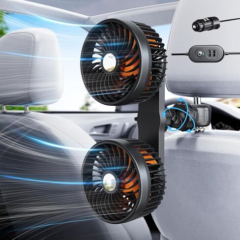 12v/24v Car fan Cigarette Lighter Plug for Backseat Kids Baby, Powerful 3 Speed Quiet Rotatable Portable Clip on Car Seat Fan for Pickup Truck RV Van Golf Cart Vehicle - 2 USB Charging Port in Saudi Arabia