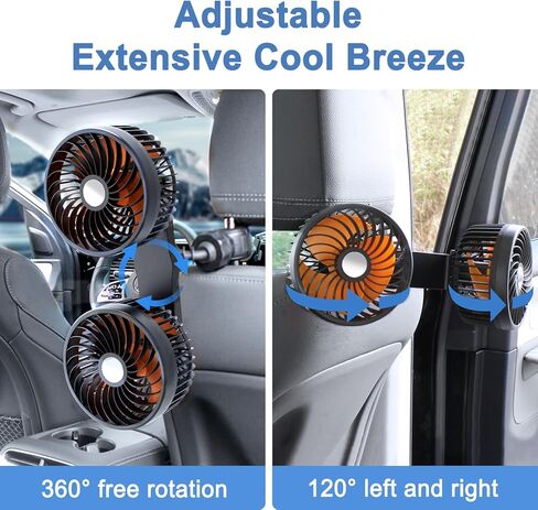 12v/24v Car fan Cigarette Lighter Plug for Backseat Kids Baby, Powerful 3 Speed Quiet Rotatable Portable Clip on Car Seat Fan for Pickup Truck RV Van Golf Cart Vehicle - 2 USB Charging Port in Saudi Arabia