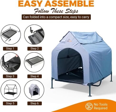 Outdoor Dog House with Elevated Bed, Weatherproof Canopy, Breathable Mesh Fabric with Windows – Ideal Shelter for Breeds in Saudi Arabia