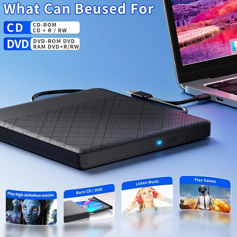 External CD Drive Portable Drive USB3.0 Portable Drive Can Read DVD/CD is Suitable High Speed Data Transfer for Laptop/Desktops Windows xp /7/8.1/10 and Linux OS in Saudi Arabia