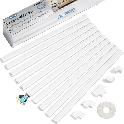 TV Cord Hider, 70.8in Cord Covers for 2-3 Wires on Wall, Paintable Cable Hider Wire Covers for Cords on Wall, Self-Adhesive Cord Hider for Wall Mount Tv to Hide Cords, W0.94 H0.47in, White in Saudi Arabia