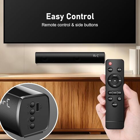 شريط صوت للتلفزيون الذكي بقوة 60 وات، مكبر صوت بلوتوث 5.3 مع HDMI ARC، بصري، AUX، USB، مكبر صوت تلفزيوني محيطي، 3 أوضاع EQ، شريط صوت المسرح المنزلي للتلفزيون/الكمبيوتر/الألعاب/جهاز العرض، أسود in Kuwait