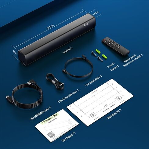 شريط صوت للتلفزيون الذكي بقوة 60 وات، مكبر صوت بلوتوث 5.3 مع HDMI ARC، بصري، AUX، USB، مكبر صوت تلفزيوني محيطي، 3 أوضاع EQ، شريط صوت المسرح المنزلي للتلفزيون/الكمبيوتر/الألعاب/جهاز العرض، أسود in Kuwait