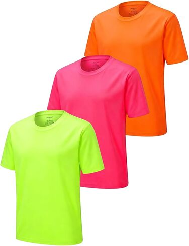 3-Pack Neon Shirts for Boys, Kids Dry Fit UPF 50+ Short Sleeve Rash Guard T Shirts, Youth Athletic Training Tee for Girls in Saudi Arabia