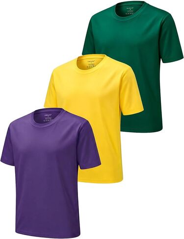 3-Pack Neon Shirts for Boys, Kids Dry Fit UPF 50+ Short Sleeve Rash Guard T Shirts, Youth Athletic Training Tee for Girls in Saudi Arabia