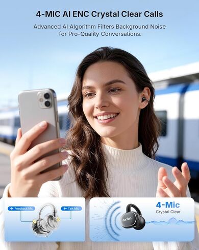 EarFun Clip 2 سماعات أذن مفتوحة، سماعات رأس بمشبك، LDAC، صوت عالي الدقة، مشغل تيتانيوم 12 مم، 4 ميكروفونات AI Clear Call، سماعات أذن ترجمة AI، ملاءمة آمنة، وقت تشغيل 40 ساعة، بلوتوث 6.0 للجري والتمرين in Kuwait