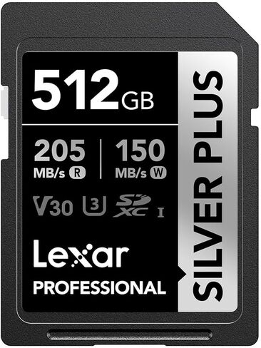 بطاقة Lexar Professional /512GB Silver Plus SDXC UHS-I، C10، U3، V30، 4K UHD، بطاقة SD، بطاقة ذاكرة، قراءة تصل إلى 205 ميجابايت/ثانية in Saudi Arabia