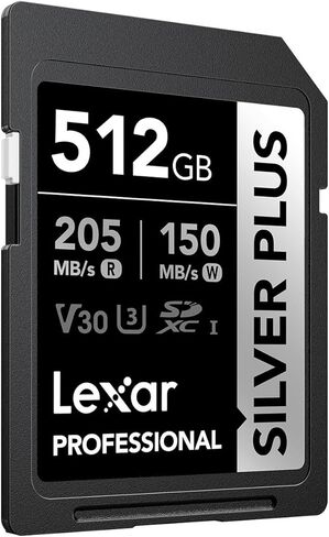 بطاقة Lexar Professional /512GB Silver Plus SDXC UHS-I، C10، U3، V30، 4K UHD، بطاقة SD، بطاقة ذاكرة، قراءة تصل إلى 205 ميجابايت/ثانية in Saudi Arabia