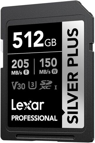 بطاقة Lexar Professional /512GB Silver Plus SDXC UHS-I، C10، U3، V30، 4K UHD، بطاقة SD، بطاقة ذاكرة، قراءة تصل إلى 205 ميجابايت/ثانية in Saudi Arabia