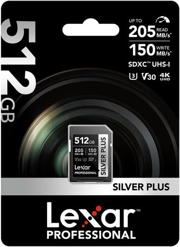 بطاقة Lexar Professional /512GB Silver Plus SDXC UHS-I، C10، U3، V30، 4K UHD، بطاقة SD، بطاقة ذاكرة، قراءة تصل إلى 205 ميجابايت/ثانية in Saudi Arabia