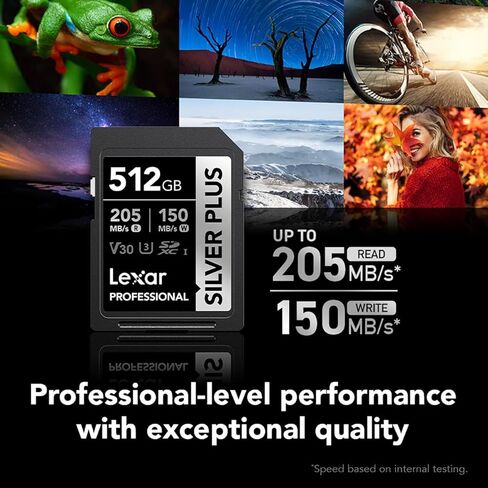 بطاقة Lexar Professional /512GB Silver Plus SDXC UHS-I، C10، U3، V30، 4K UHD، بطاقة SD، بطاقة ذاكرة، قراءة تصل إلى 205 ميجابايت/ثانية in Saudi Arabia