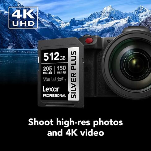 بطاقة Lexar Professional /512GB Silver Plus SDXC UHS-I، C10، U3، V30، 4K UHD، بطاقة SD، بطاقة ذاكرة، قراءة تصل إلى 205 ميجابايت/ثانية in Saudi Arabia