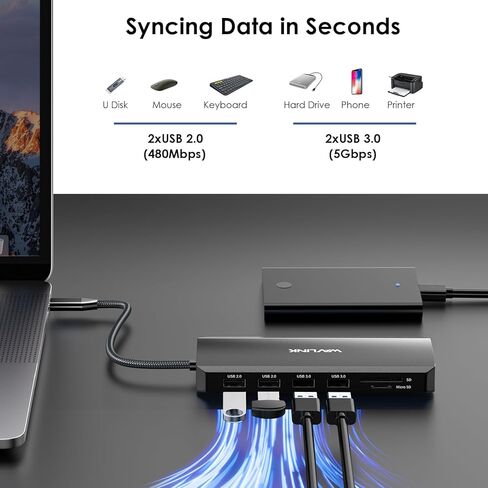 WAVLINK Laptop Docking Station Dual Monitor Triple Display for Windows OS, USB C Hub with 2 HDMI, DisplayPort, 100W PD in, Gigabit Ethernet, USB 3.0/2.0 Ports, SD/TF Card Reader, Audio in Saudi Arabia