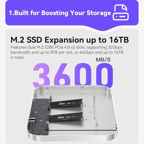 قاعدة توسيع Mate Studio Stand-A بسرعة 80 جيجابت في الثانية SSD لأجهزة Mac Studio - حامل من سبائك الألومنيوم مع فتحات PCIex2 M.2 مزدوجة (16 تيرابايت بحد أقصى)، ومنفذ USB-C وPD 3.0 بسرعة 80 جيجابت في الثانية - الأجهزة الطرفية للكمبيوتر in Kuwait