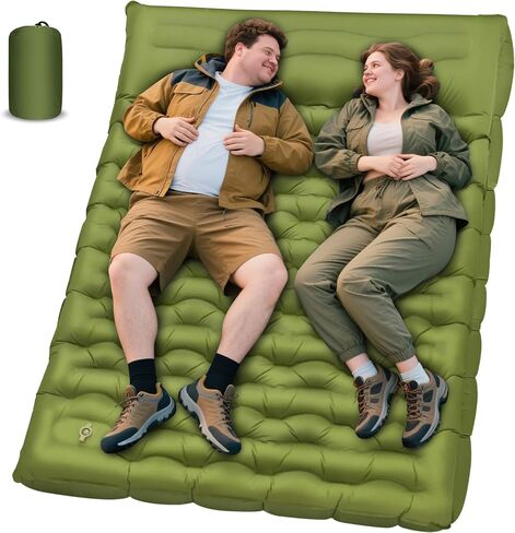 Double Sleeping Pad, Extra Thick 6 Inch Sleeping Pad for Camping 2 Person with Built-in Pillow & Foot Pump Ultralight Compact Inflatable Camping Mat for Backpacking Hiking Travel Tent Camp Gear Gifts in Kuwait