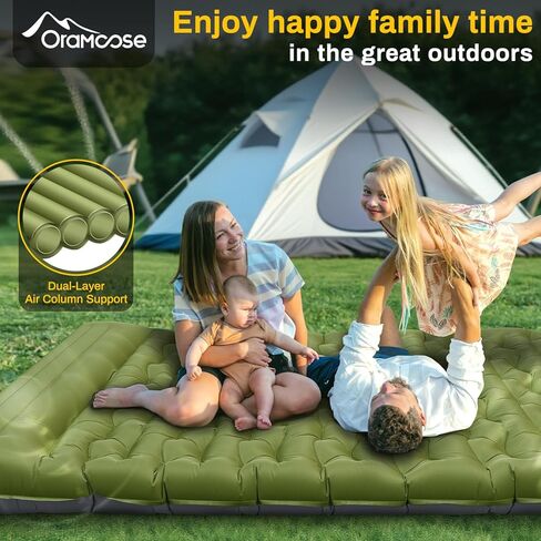 Double Sleeping Pad, Extra Thick 6 Inch Sleeping Pad for Camping 2 Person with Built-in Pillow & Foot Pump Ultralight Compact Inflatable Camping Mat for Backpacking Hiking Travel Tent Camp Gear Gifts in Kuwait