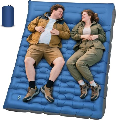 Double Sleeping Pad, Extra Thick 6 Inch Sleeping Pad for Camping 2 Person with Built-in Pillow & Foot Pump Ultralight Compact Inflatable Camping Mat for Backpacking Hiking Travel Tent Camp Gear Gifts in Kuwait