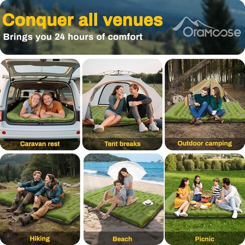 Double Sleeping Pad, Extra Thick 6 Inch Sleeping Pad for Camping 2 Person with Built-in Pillow & Foot Pump Ultralight Compact Inflatable Camping Mat for Backpacking Hiking Travel Tent Camp Gear Gifts in Kuwait