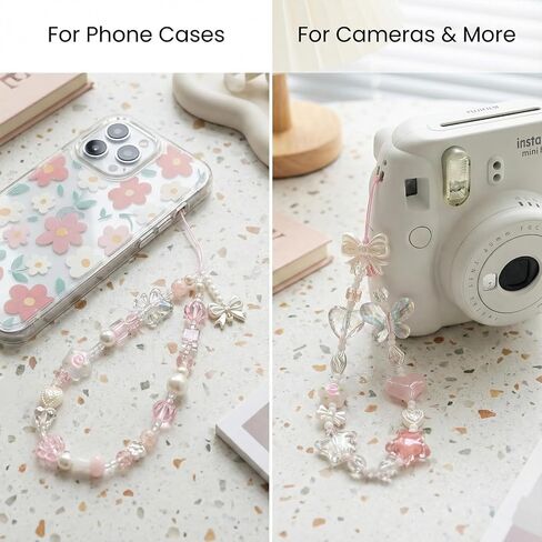 2 Pack Beaded Camera Wrist Strap for Women, Cute Aesthetic Phone Charm Lanyard, Anti-Lost Hand Chain for iPhone Instax Keychain, Universal Selfie Security for Concert Vacation in Saudi Arabia