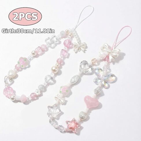 2 Pack Beaded Camera Wrist Strap for Women, Cute Aesthetic Phone Charm Lanyard, Anti-Lost Hand Chain for iPhone Instax Keychain, Universal Selfie Security for Concert Vacation in Saudi Arabia