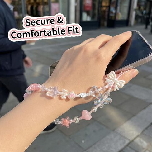 2 Pack Beaded Camera Wrist Strap for Women, Cute Aesthetic Phone Charm Lanyard, Anti-Lost Hand Chain for iPhone Instax Keychain, Universal Selfie Security for Concert Vacation in Saudi Arabia