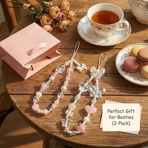 2 Pack Beaded Camera Wrist Strap for Women, Cute Aesthetic Phone Charm Lanyard, Anti-Lost Hand Chain for iPhone Instax Keychain, Universal Selfie Security for Concert Vacation in Saudi Arabia