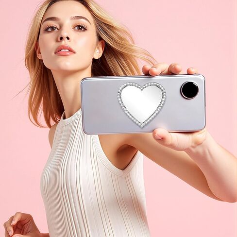 SHINEOFI 6pcs Heart Phone Mirror Stick on Back, Metal Mirror for Phone Case Decors DIY Charms for Girls and Women in Saudi Arabia