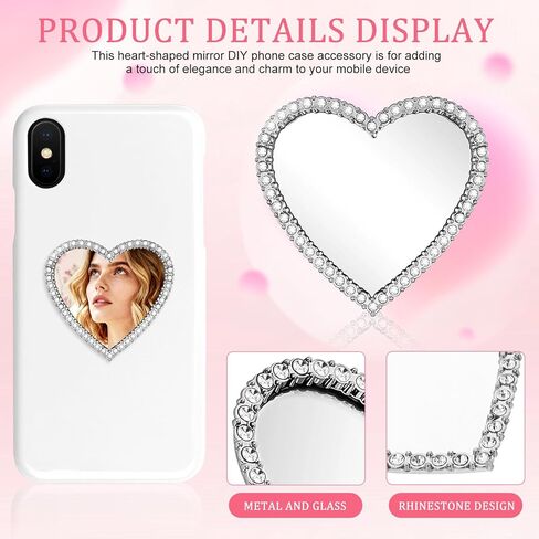 SHINEOFI 6pcs Heart Phone Mirror Stick on Back, Metal Mirror for Phone Case Decors DIY Charms for Girls and Women in Saudi Arabia