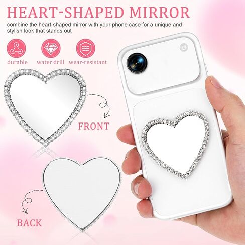 SHINEOFI 6pcs Heart Phone Mirror Stick on Back, Metal Mirror for Phone Case Decors DIY Charms for Girls and Women in Saudi Arabia