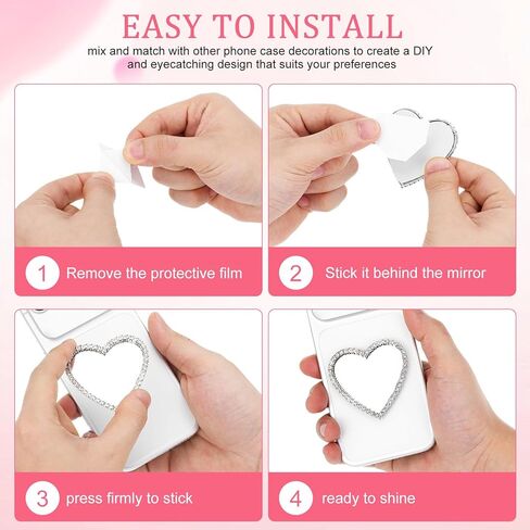 SHINEOFI 6pcs Heart Phone Mirror Stick on Back, Metal Mirror for Phone Case Decors DIY Charms for Girls and Women in Saudi Arabia