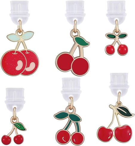 SUNNYCLUE 1 Box 6 Styles Strawberry Dust Plug Charm Type C Phone Charm Cute Enamel Red Strawberries Dustproof Plugs Fashion Charging Port Cover for Cell Phone Laptops E-Reader Earphone Decoration in Saudi Arabia
