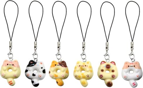 6 قطع لطيف القط دونات الهاتف سحر مجموعة، Kawaii القط الهاتف حقيبة سحر الملحقات Y2K PhoneStrap in Kuwait