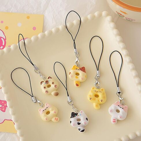6 قطع لطيف القط دونات الهاتف سحر مجموعة، Kawaii القط الهاتف حقيبة سحر الملحقات Y2K PhoneStrap in Kuwait