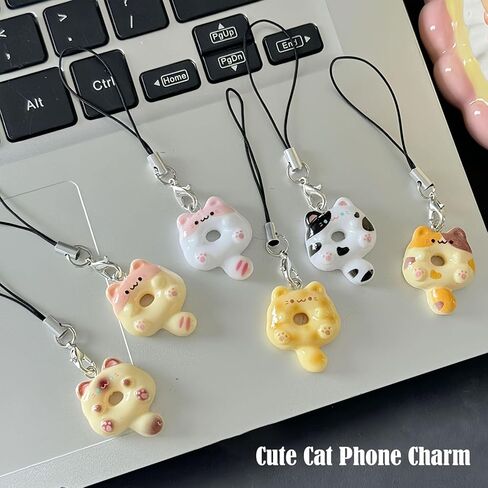 6 قطع لطيف القط دونات الهاتف سحر مجموعة، Kawaii القط الهاتف حقيبة سحر الملحقات Y2K PhoneStrap in Kuwait