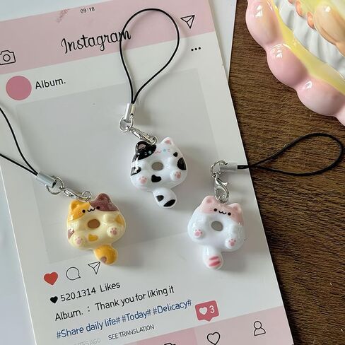 6 قطع لطيف القط دونات الهاتف سحر مجموعة، Kawaii القط الهاتف حقيبة سحر الملحقات Y2K PhoneStrap in Kuwait