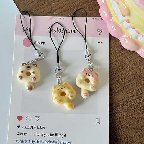 6 قطع لطيف القط دونات الهاتف سحر مجموعة، Kawaii القط الهاتف حقيبة سحر الملحقات Y2K PhoneStrap in Kuwait