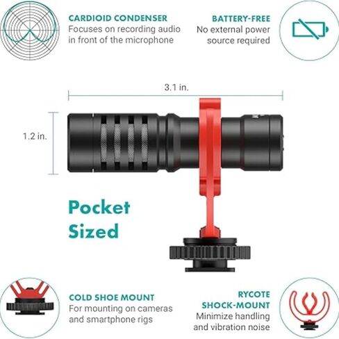 ميكروفون كاميرا للهواتف الذكية DSLR وiPhone وAndroid - متوافق مع كاميرات Canon EOS وNikon وSony - ميكروفون فيديو احترافي in Saudi Arabia
